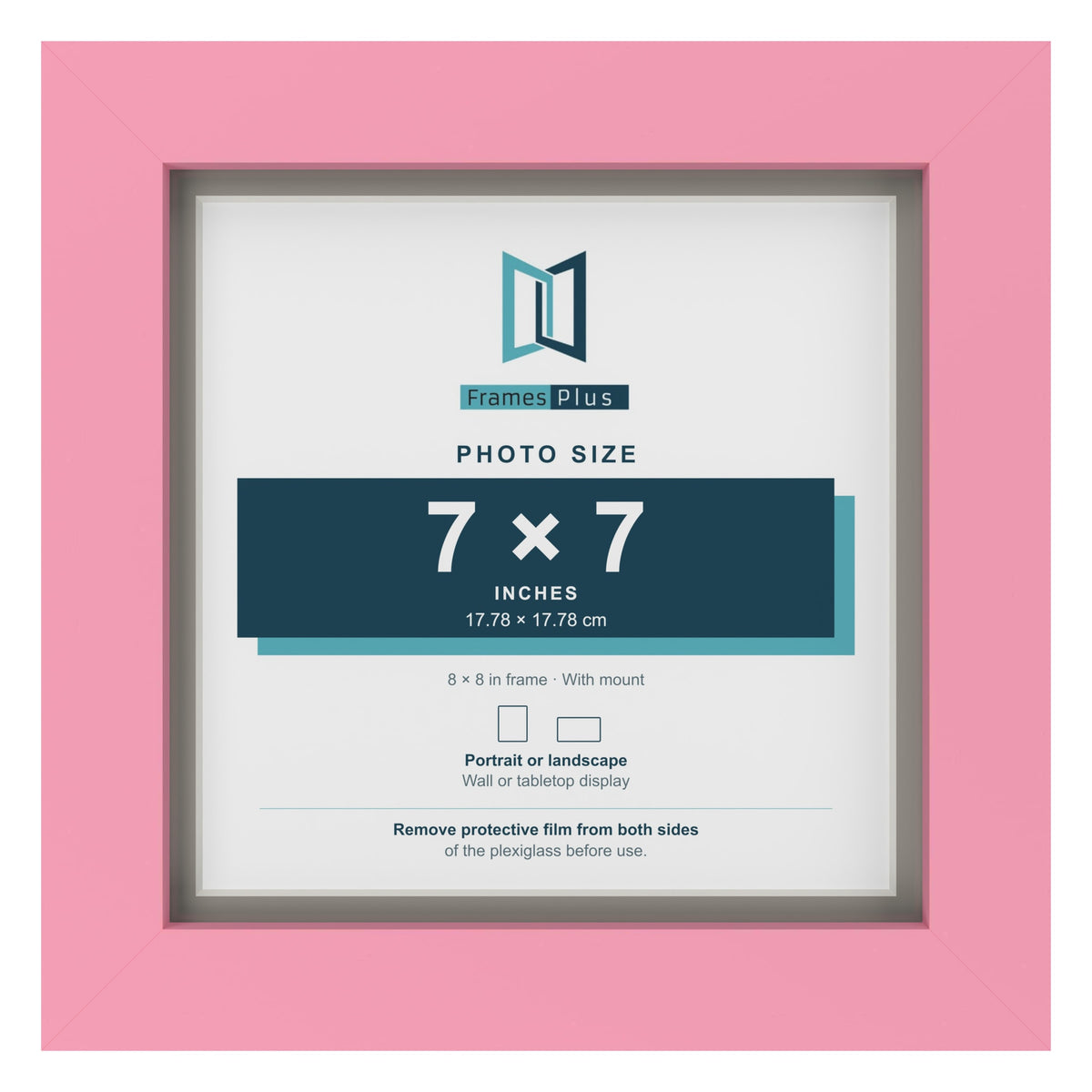 Baby Pink 8 x 8 inch picture frame with a Dawn Grey mount for a 7 x 7 inch photo