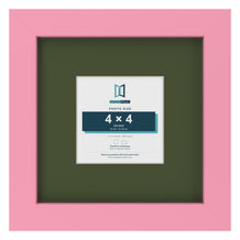 Baby Pink 8 x 8 inch picture frame with a green mount for a 4 x 4 inch photo