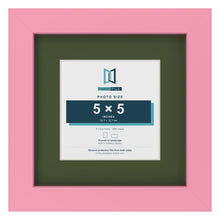 Baby Pink 8 x 8 inch picture frame with a green mount for a 5 x 5 inch photo