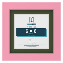 Baby Pink 8 x 8 inch picture frame with a green mount for a 6 x 6 inch photo