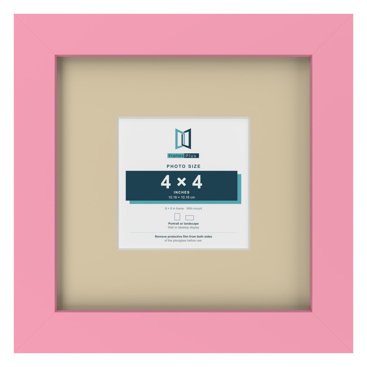 Baby Pink 8 x 8 inch picture frame with an ivory mount for a 4 x 4 inch photo