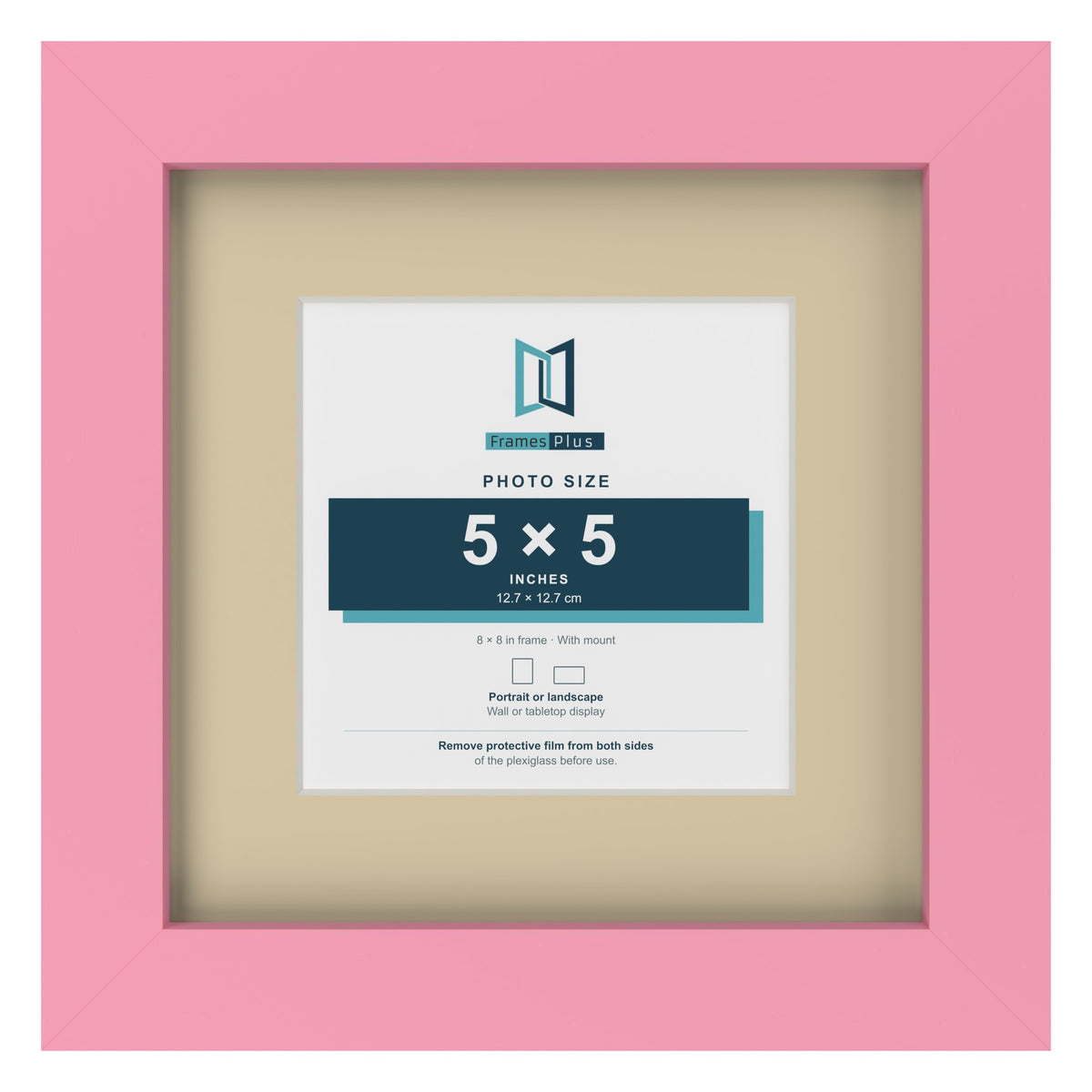 Baby Pink 8 x 8 inch picture frame with an ivory mount for a 5 x 5 inch photo