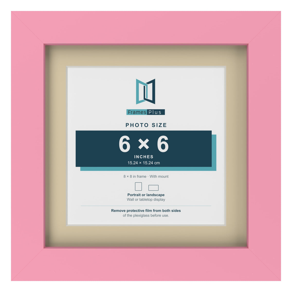 Baby Pink 8 x 8 inch picture frame with an ivory mount for a 6 x 6 inch photo