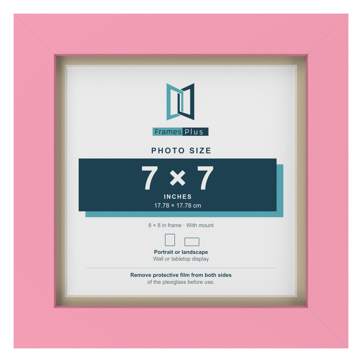 Baby Pink 8 x 8 inch picture frame with an ivory mount for a 7 x 7 inch photo