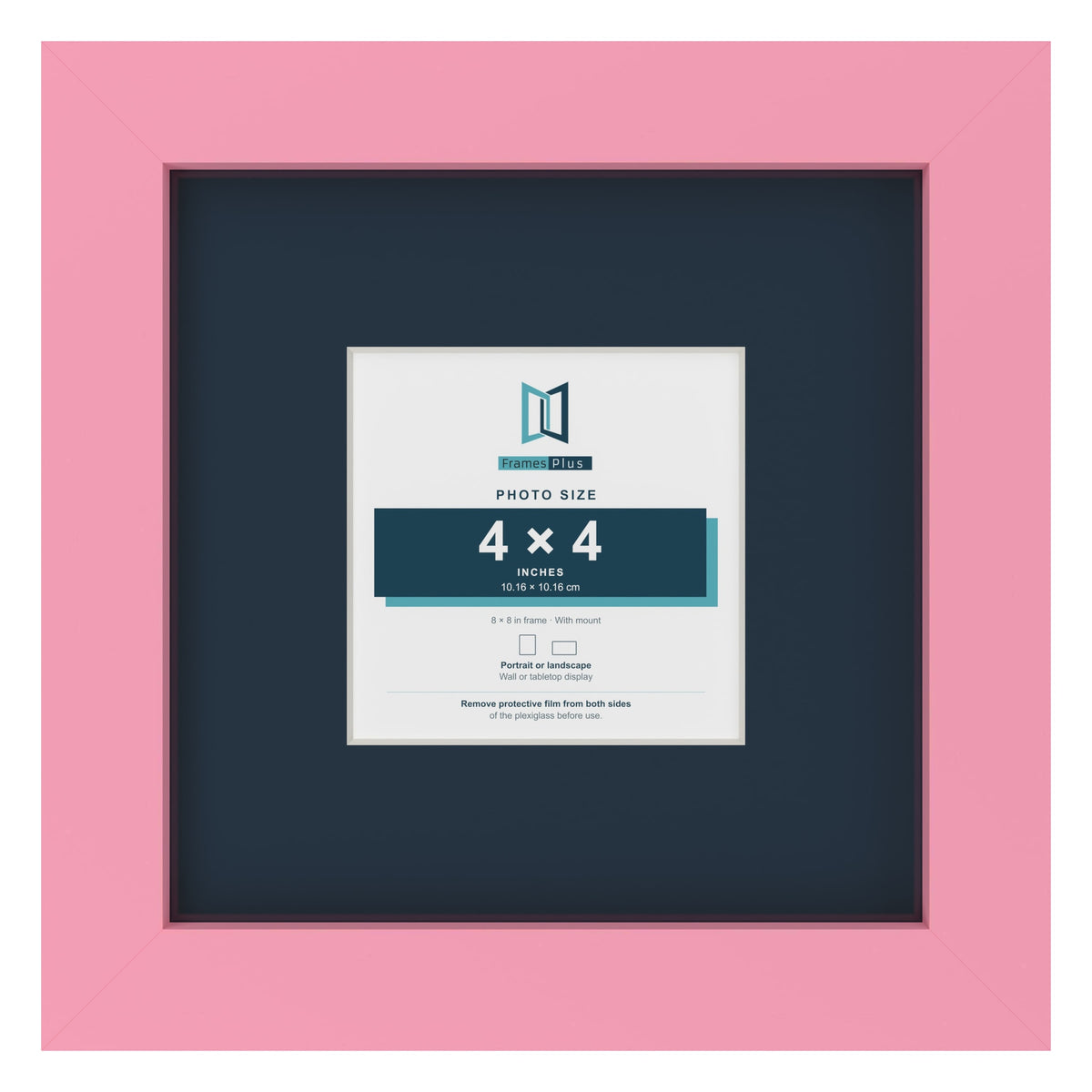 Baby Pink 8 x 8 inch picture frame with a Pacific Blue mount for a 4 x 4 inch photo
