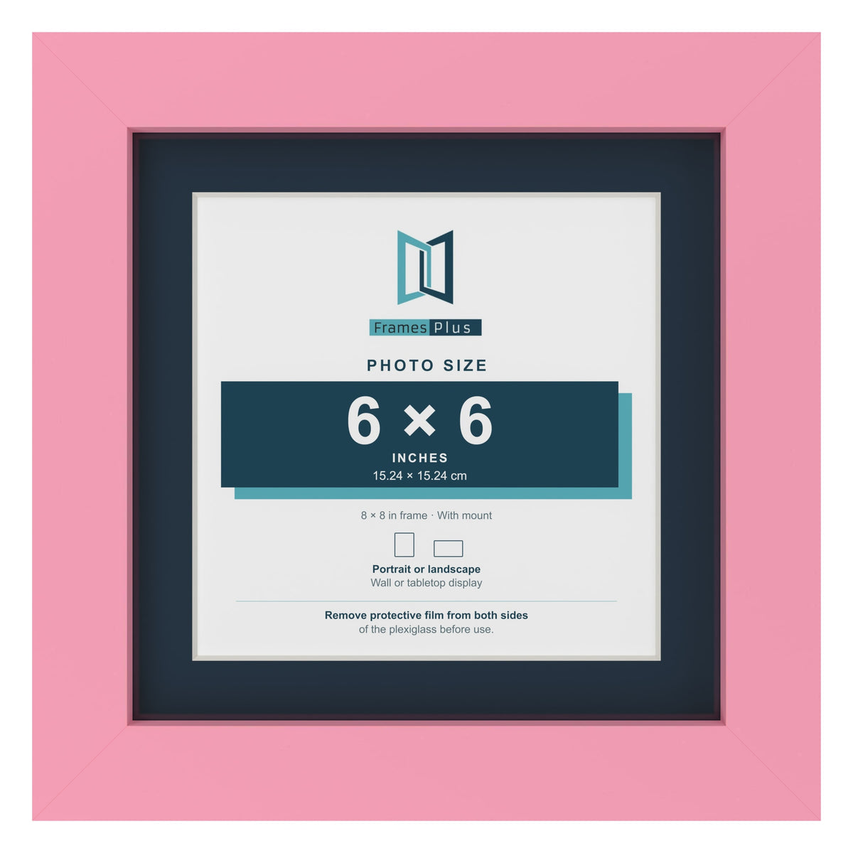 Baby Pink 8 x 8 inch picture frame with a Pacific Blue mount for a 6 x 6 inch photo
