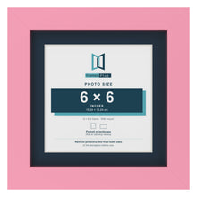 Baby Pink 8 x 8 inch picture frame with a Pacific Blue mount for a 6 x 6 inch photo