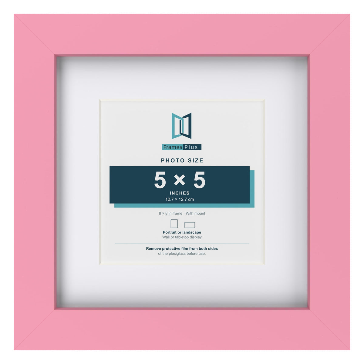 Baby Pink 8 x 8 inch picture frame with a white mount for a 5 x 5 inch photo