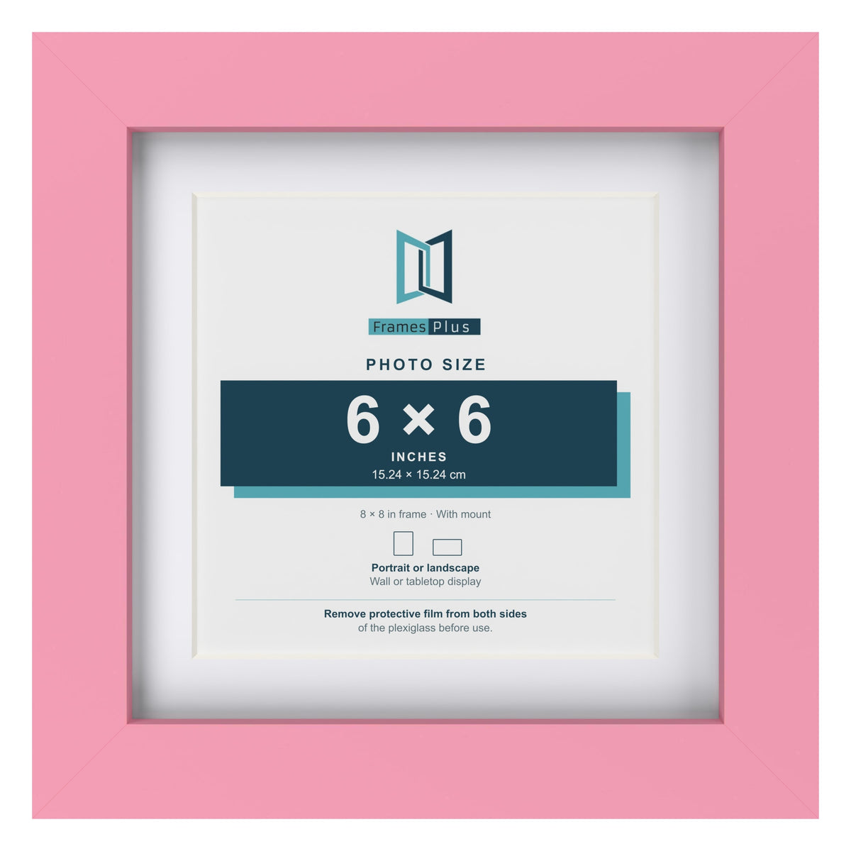 Baby Pink 8 x 8 inch picture frame with a white mount for a 6 x 6 inch photo
