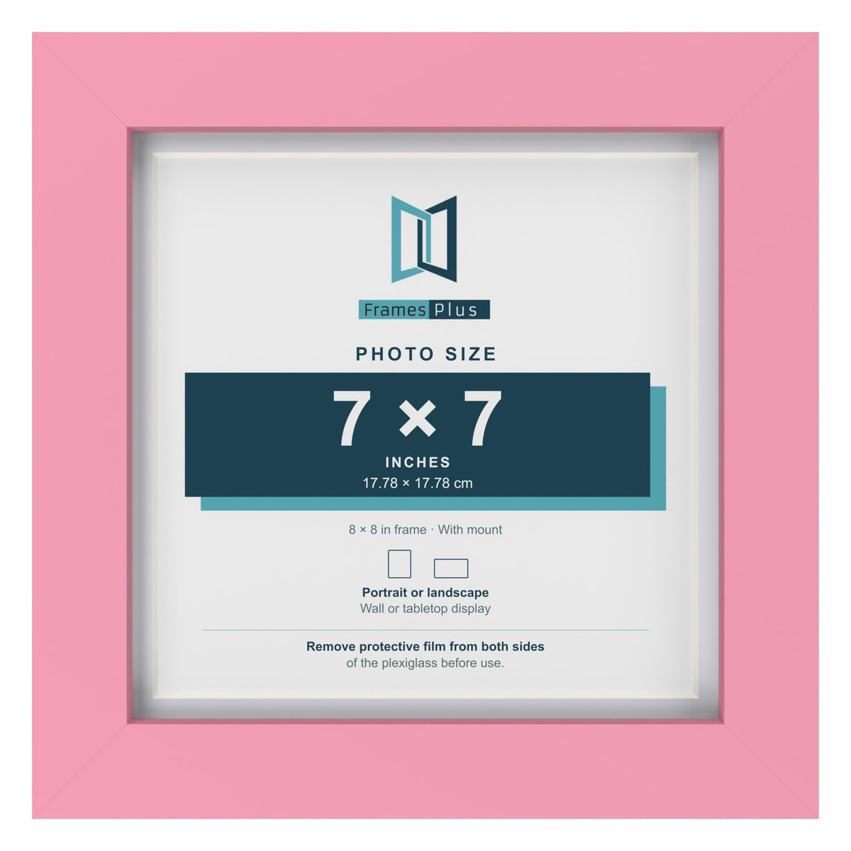 Baby Pink 8 x 8 inch picture frame with a white mount for a 7 x 7 inch photo