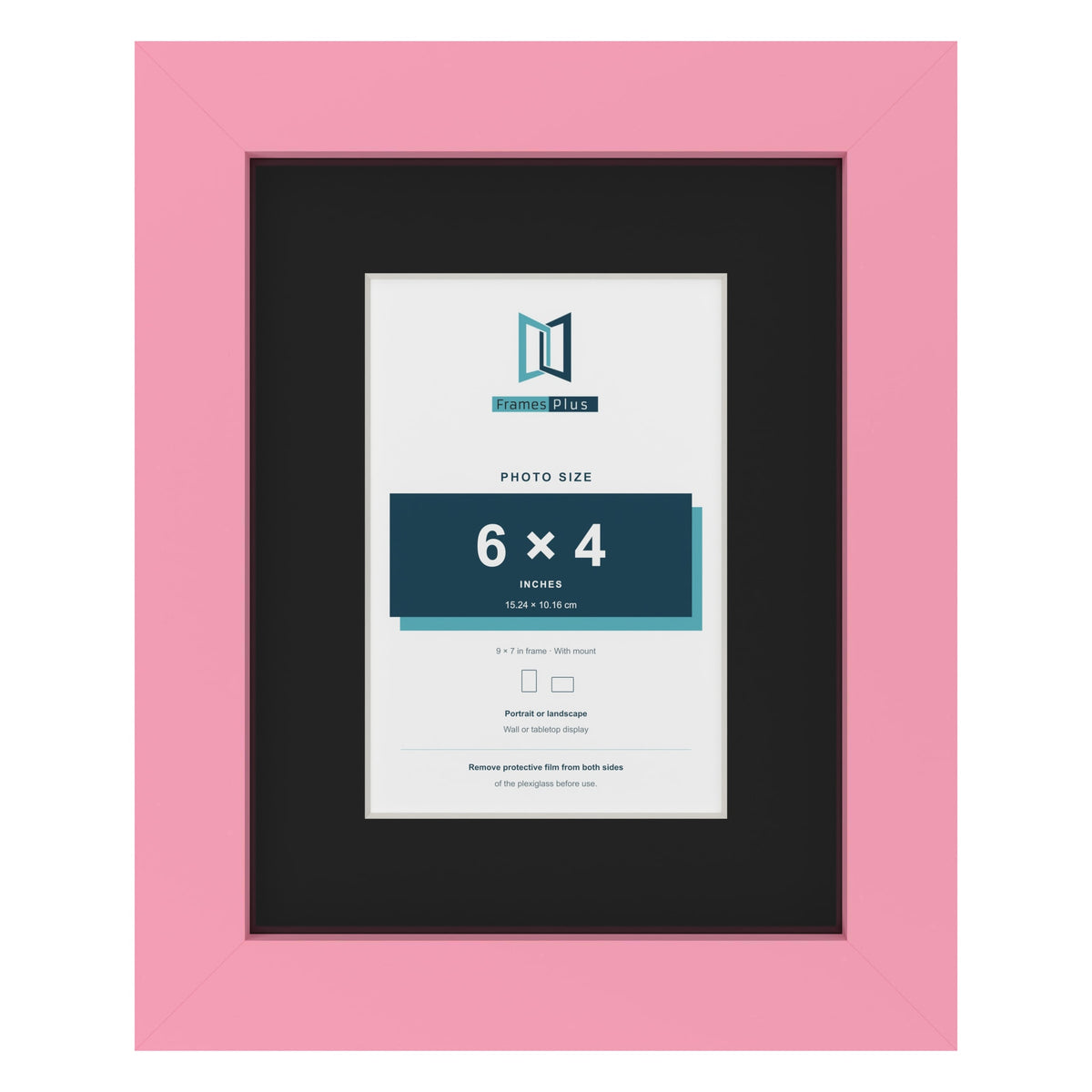 Baby Pink 9 x 7 inch picture frame with a black mount for a 6 x 4 inch photo