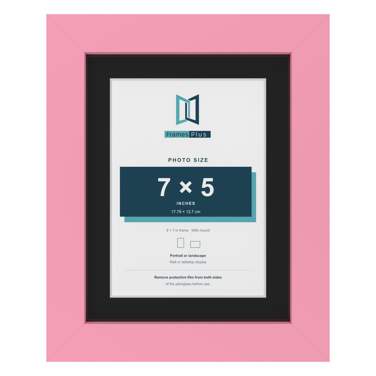 Baby Pink 9 x 7 inch picture frame with a black mount for a 7 x 5 inch photo