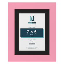 Baby Pink 9 x 7 inch picture frame with a black mount for a 7 x 5 inch photo