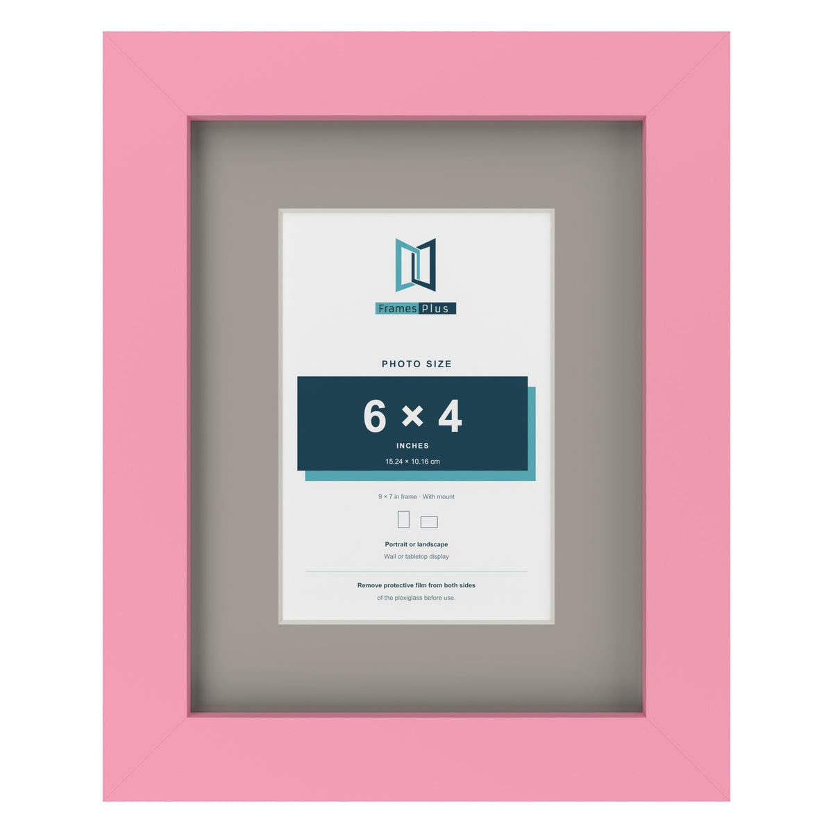 Baby Pink 9 x 7 inch picture frame with a Dawn Grey mount for a 6 x 4 inch photo