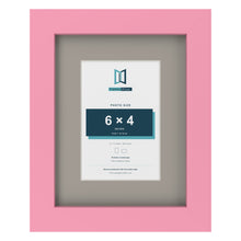 Baby Pink 9 x 7 inch picture frame with a Dawn Grey mount for a 6 x 4 inch photo