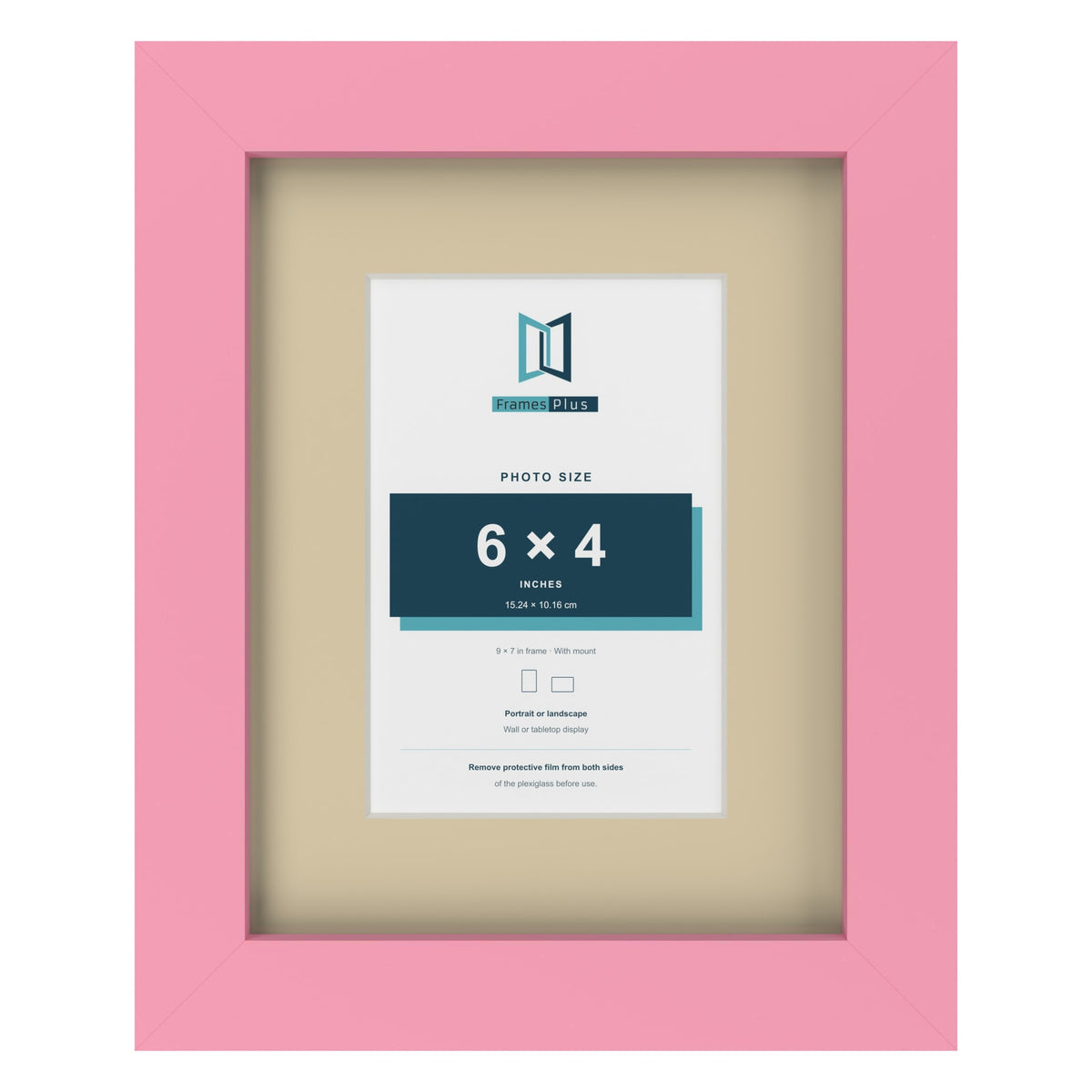 Baby Pink 9 x 7 inch picture frame with an ivory mount for a 6 x 4 inch photo