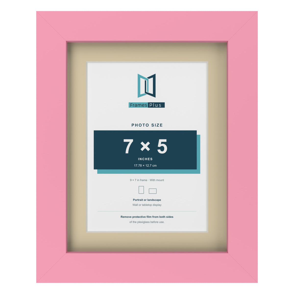 Baby Pink 9 x 7 inch picture frame with an ivory mount for a 7 x 5 inch photo