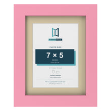 Baby Pink 9 x 7 inch picture frame with an ivory mount for a 7 x 5 inch photo
