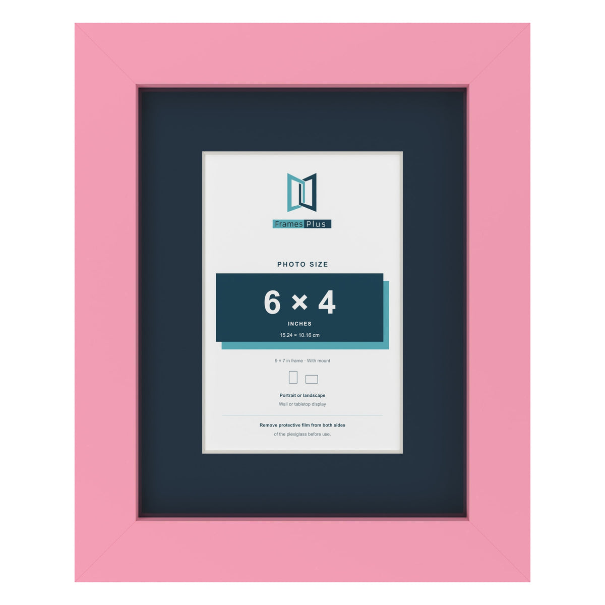 Baby Pink 9 x 7 inch picture frame with a Pacific Blue mount for a 6 x 4 inch photo