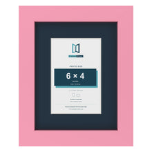 Baby Pink 9 x 7 inch picture frame with a Pacific Blue mount for a 6 x 4 inch photo