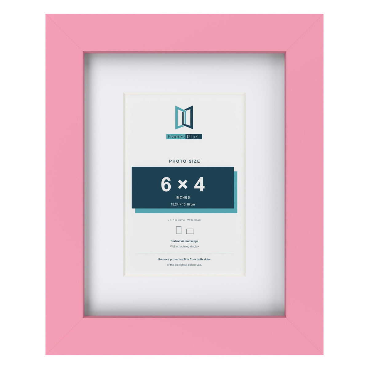 Baby Pink 9 x 7 inch picture frame with a white mount for a 6 x 4 inch photo