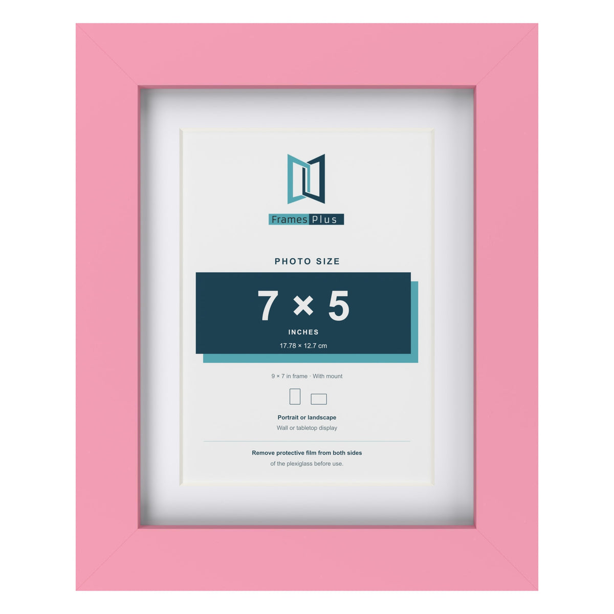 Baby Pink 9 x 7 inch picture frame with a white mount for a 7 x 5 inch photo