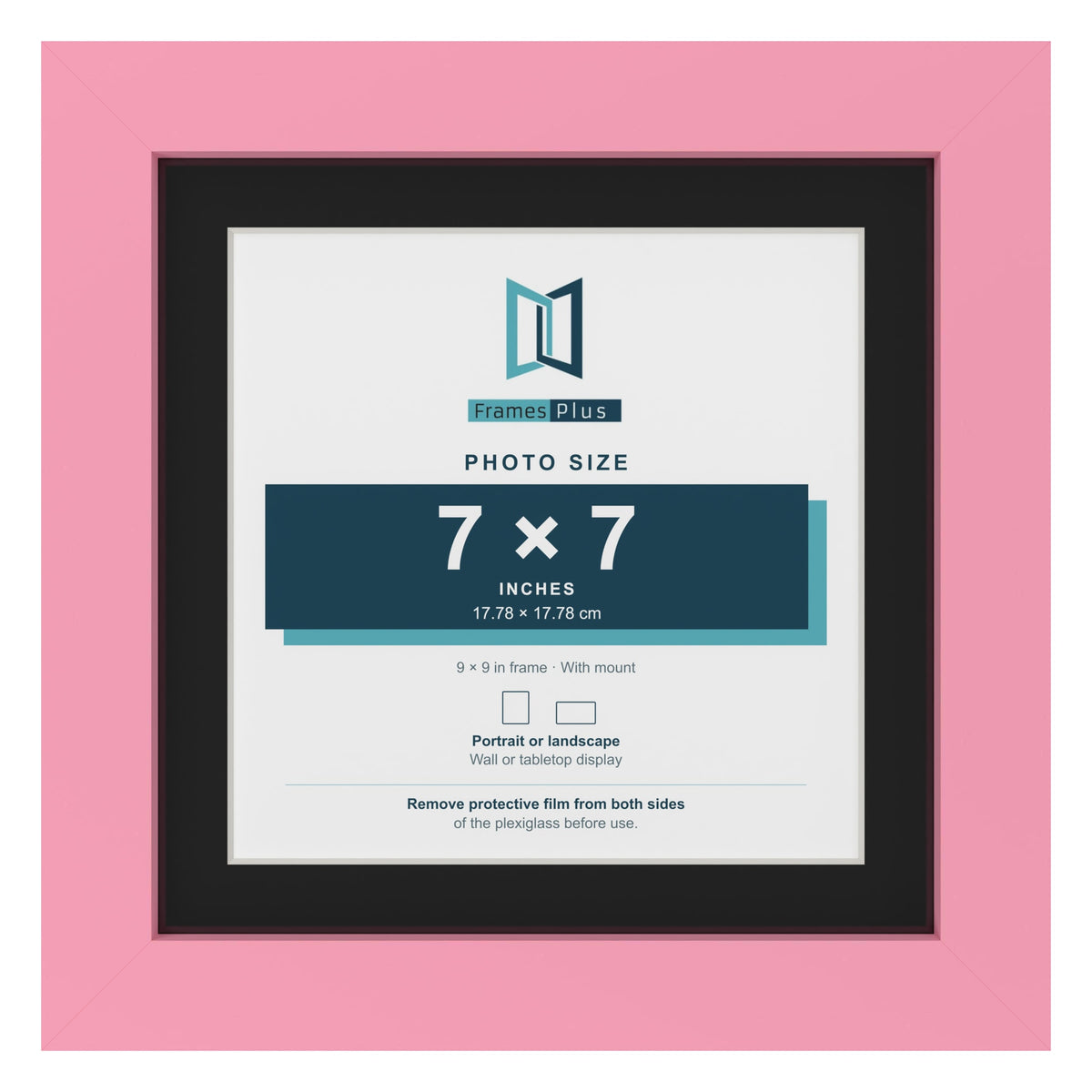 Baby Pink 9 x 9 inch picture frame with a black mount for a 7 x 7 inch photo