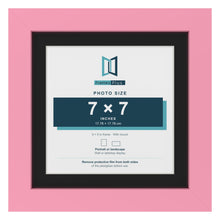 Baby Pink 9 x 9 inch picture frame with a black mount for a 7 x 7 inch photo