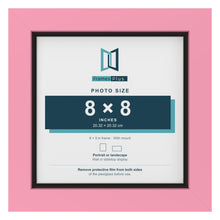 Baby Pink 9 x 9 inch picture frame with a black mount for an 8 x 8 inch photo