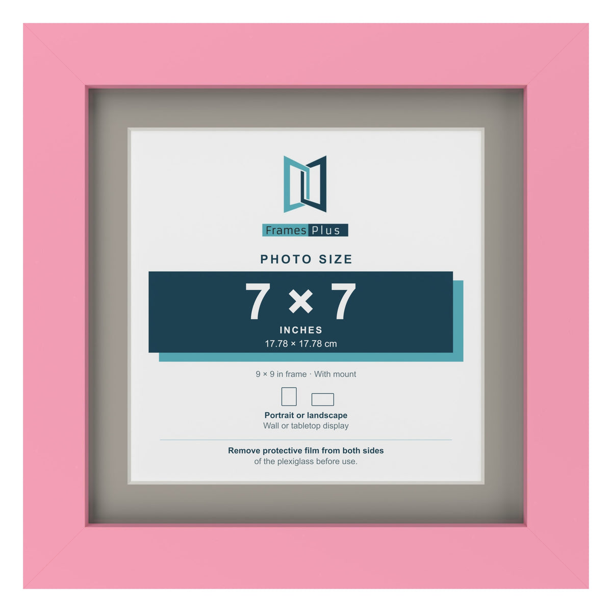 Baby Pink 9 x 9 inch picture frame with a Dawn Grey mount for a 7 x 7 inch photo