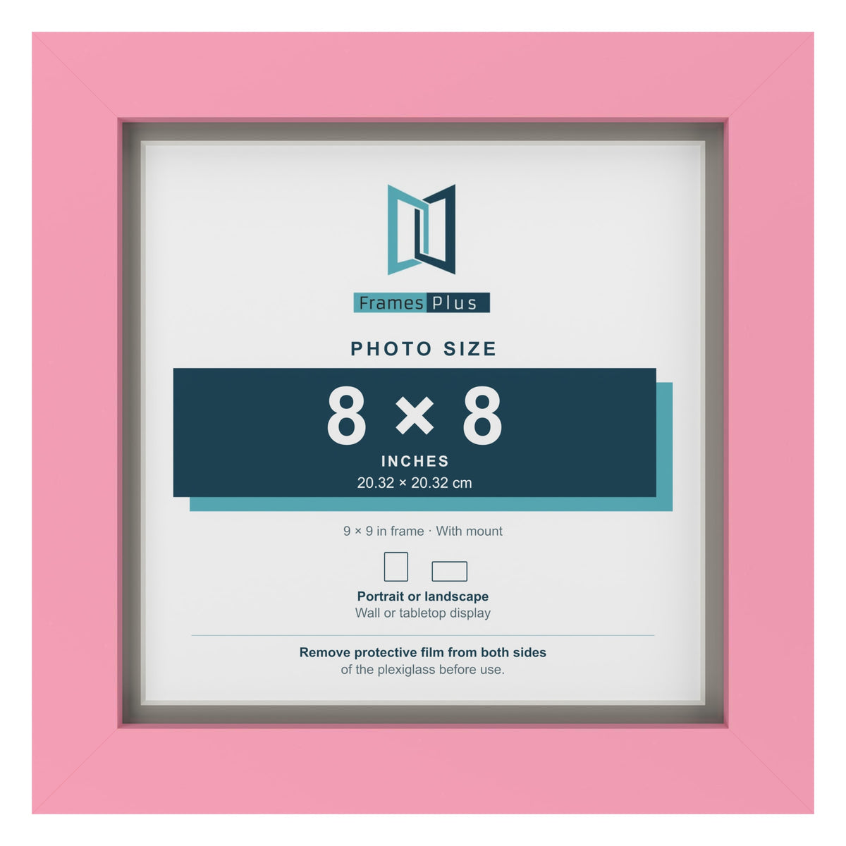 Baby Pink 9 x 9 inch picture frame with a Dawn Grey mount for an 8 x 8 inch photo