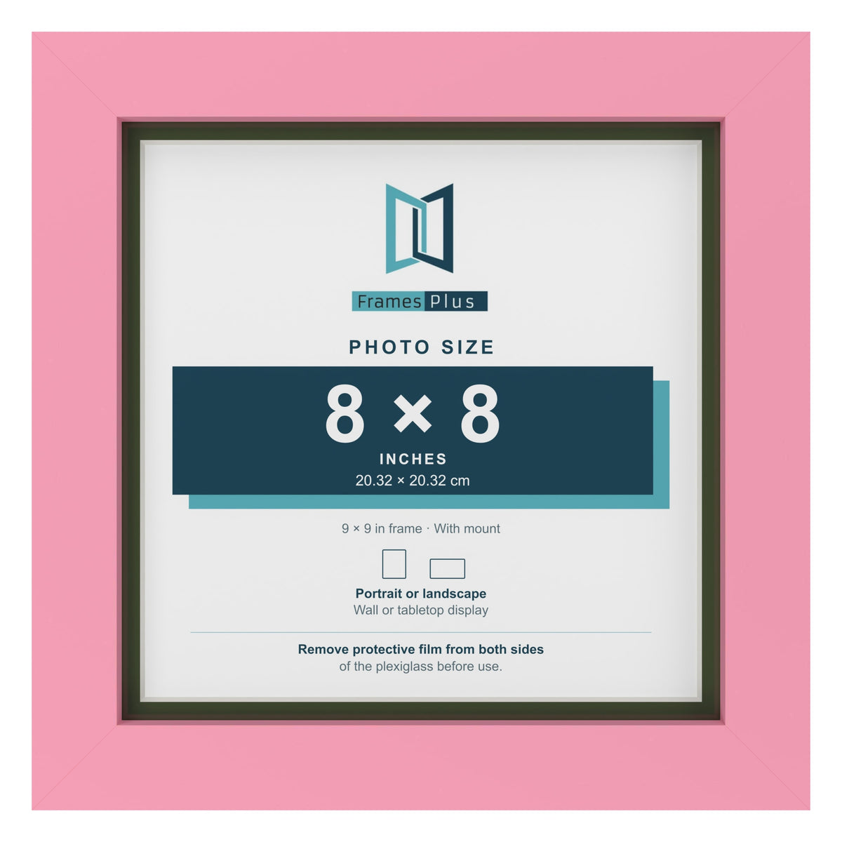 Baby Pink 9 x 9 inch picture frame with a green mount for an 8 x 8 inch photo