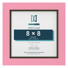 Baby Pink 9 x 9 inch picture frame with a green mount for an 8 x 8 inch photo