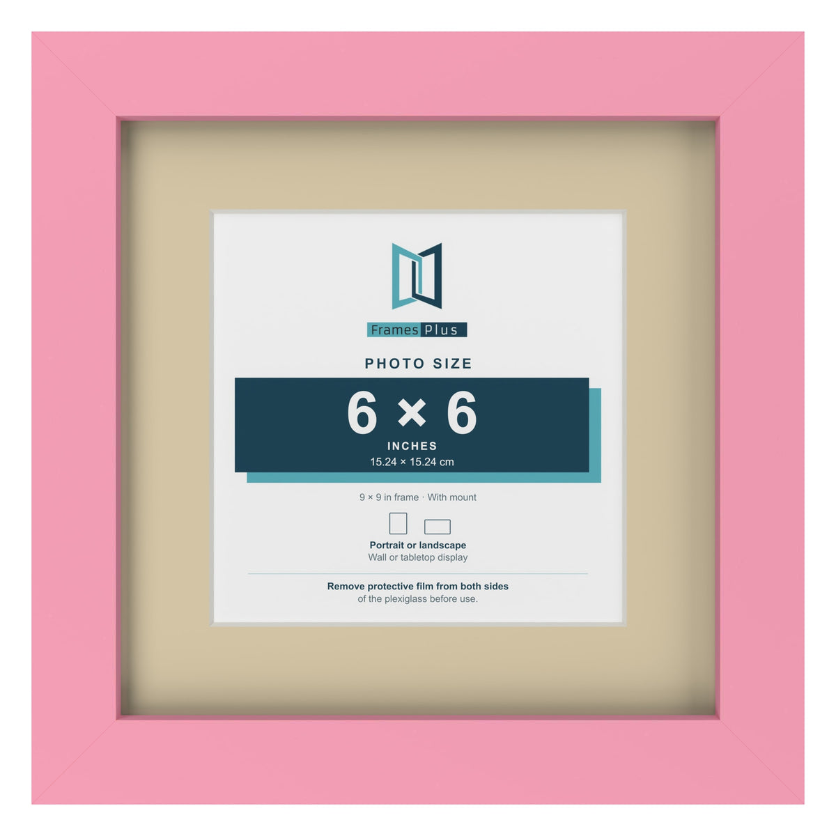 Baby Pink 9 x 9 inch picture frame with an ivory mount for a 6 x 6 inch photo