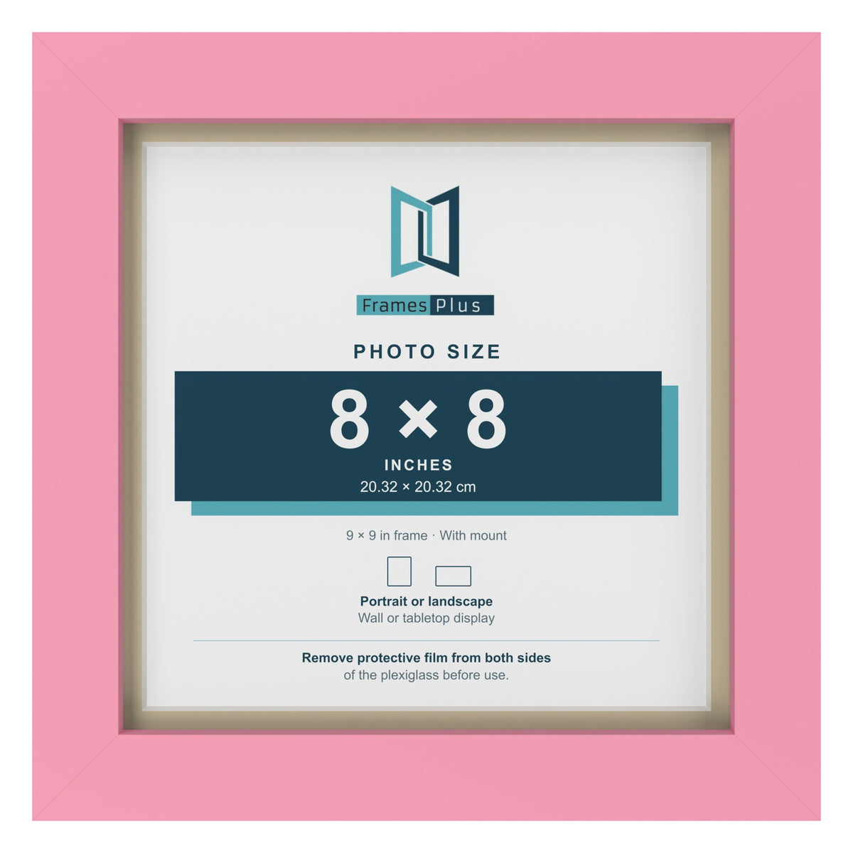 Baby Pink 9 x 9 inch picture frame with an ivory mount for an 8 x 8 inch photo