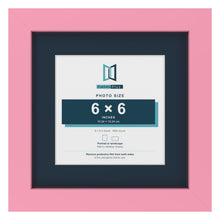Baby Pink 9 x 9 inch picture frame with a Pacific Blue mount for a 6 x 6 inch photo