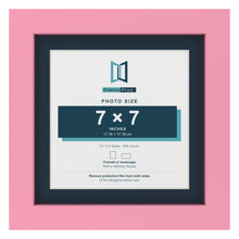 Baby Pink 9 x 9 inch picture frame with a Pacific Blue mount for a 7 x 7 inch photo