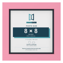 Baby Pink 9 x 9 inch picture frame with a Pacific Blue mount for an 8 x 8 inch photo