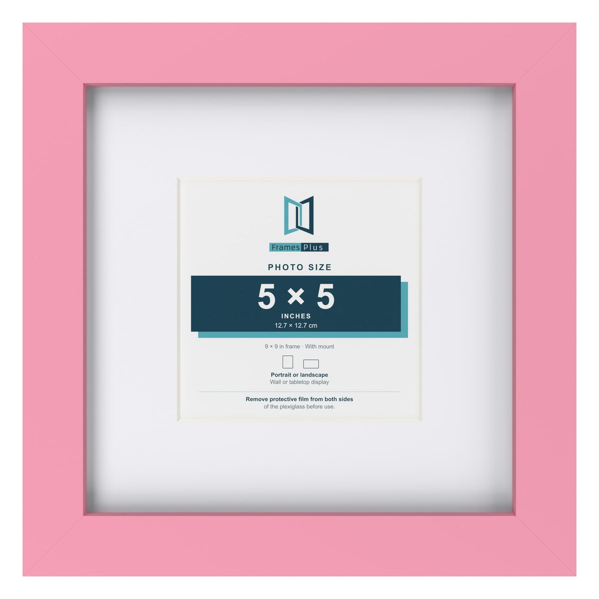 Baby Pink 9 x 9 inch picture frame with a white mount for a 5 x 5 inch photo