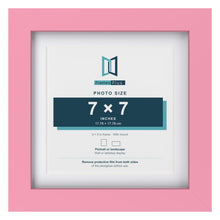 Baby Pink 9 x 9 inch picture frame with a white mount for a 7 x 7 inch photo