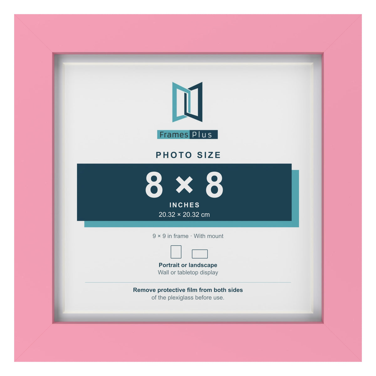 Baby Pink 9 x 9 inch picture frame with a white mount for a 8 x 8 inch photo