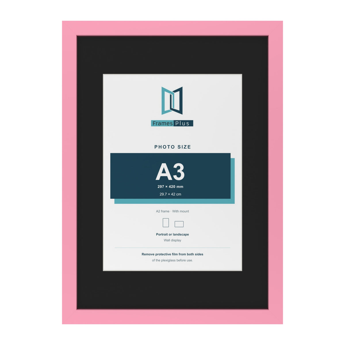Baby Pink A2 picture frame with a black mount for an A3 photo