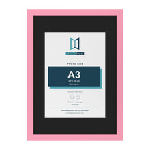 Baby Pink A2 picture frame with a black mount for an A3 photo