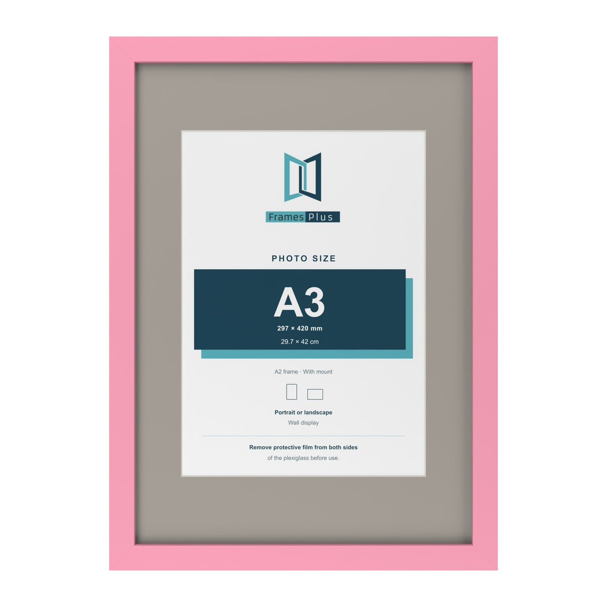 Baby Pink A2 picture frame with a Dawn Grey mount for an A3 photo