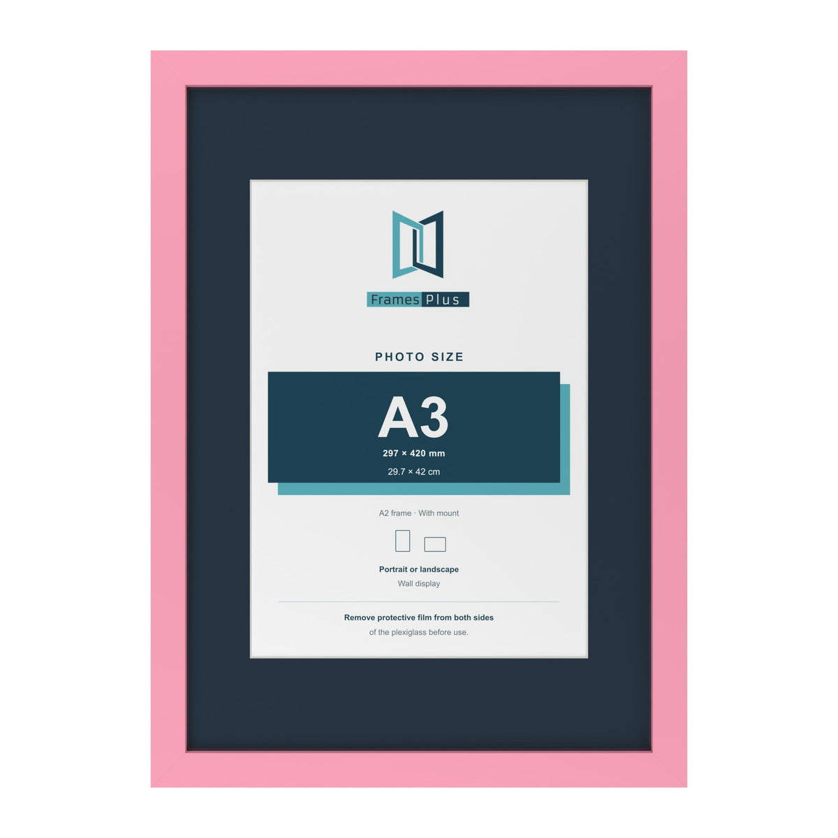 Baby Pink A2 picture frame with a Pacific Blue mount for an A3 photo
