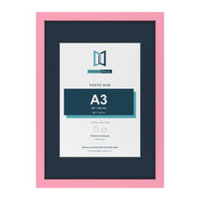 Baby Pink A2 picture frame with a Pacific Blue mount for an A3 photo