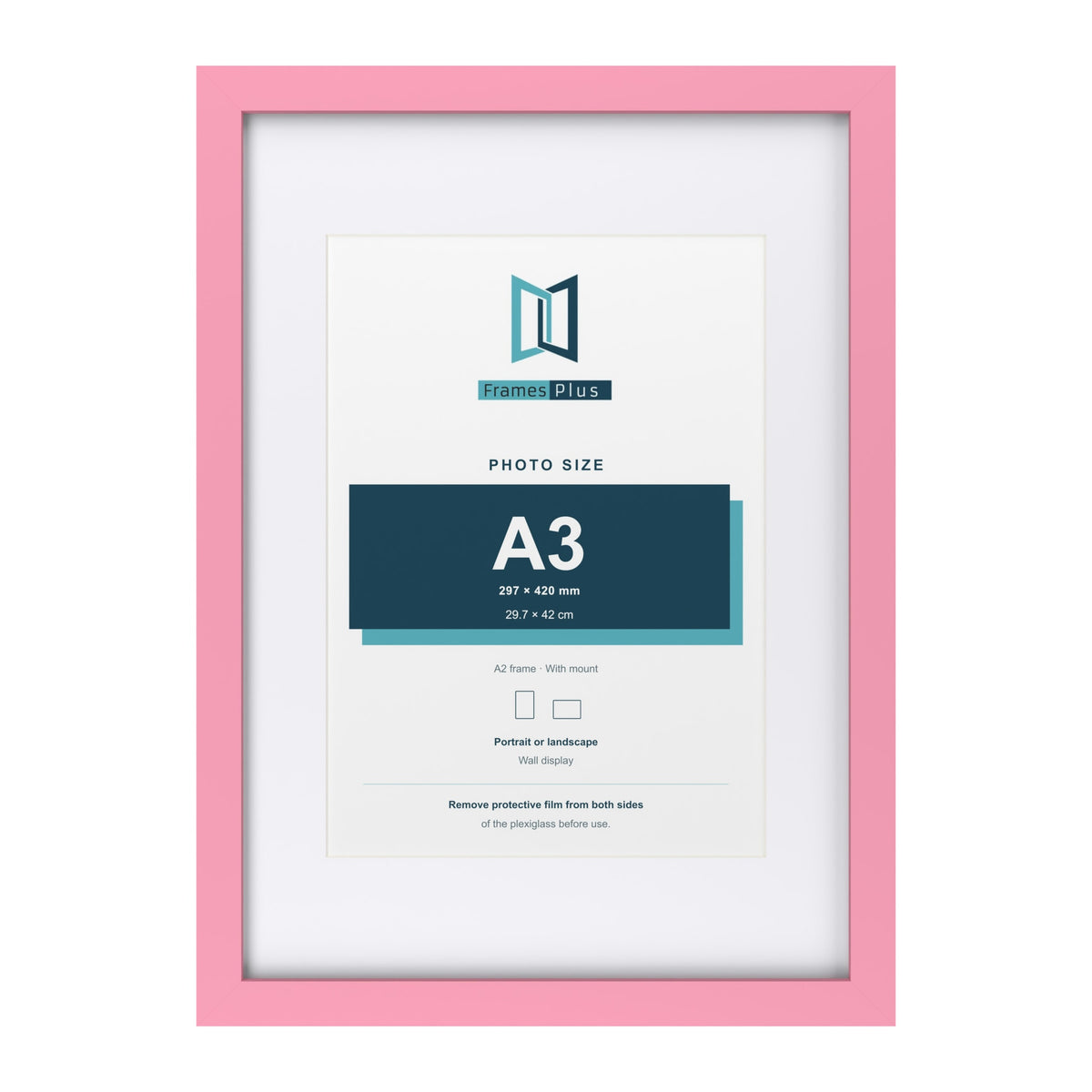 Baby Pink A2 picture frame with a white mount for an A3 photo