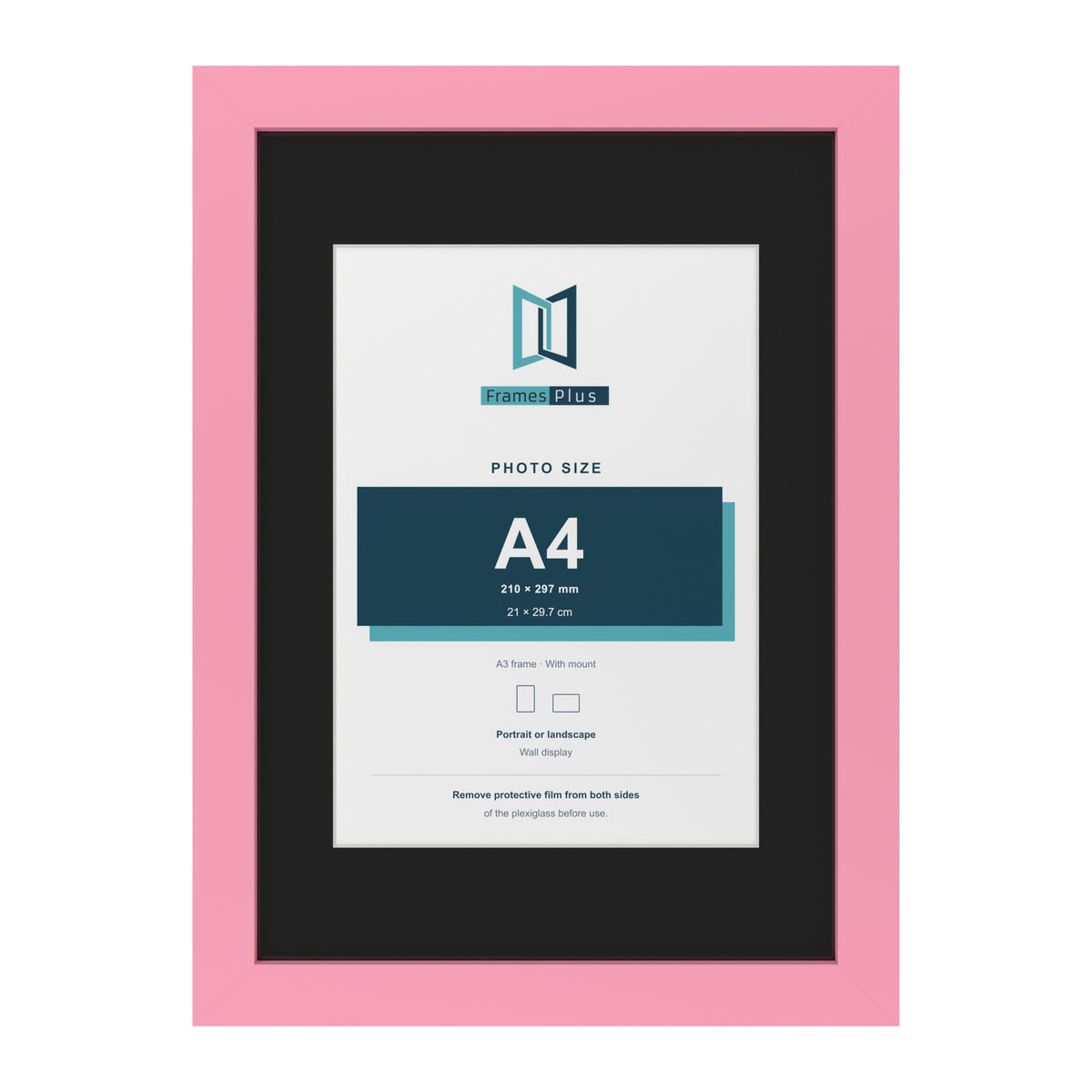 Baby Pink A3 picture frame with a black mount for an A4 photo