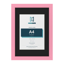Baby Pink A3 picture frame with a black mount for an A4 photo