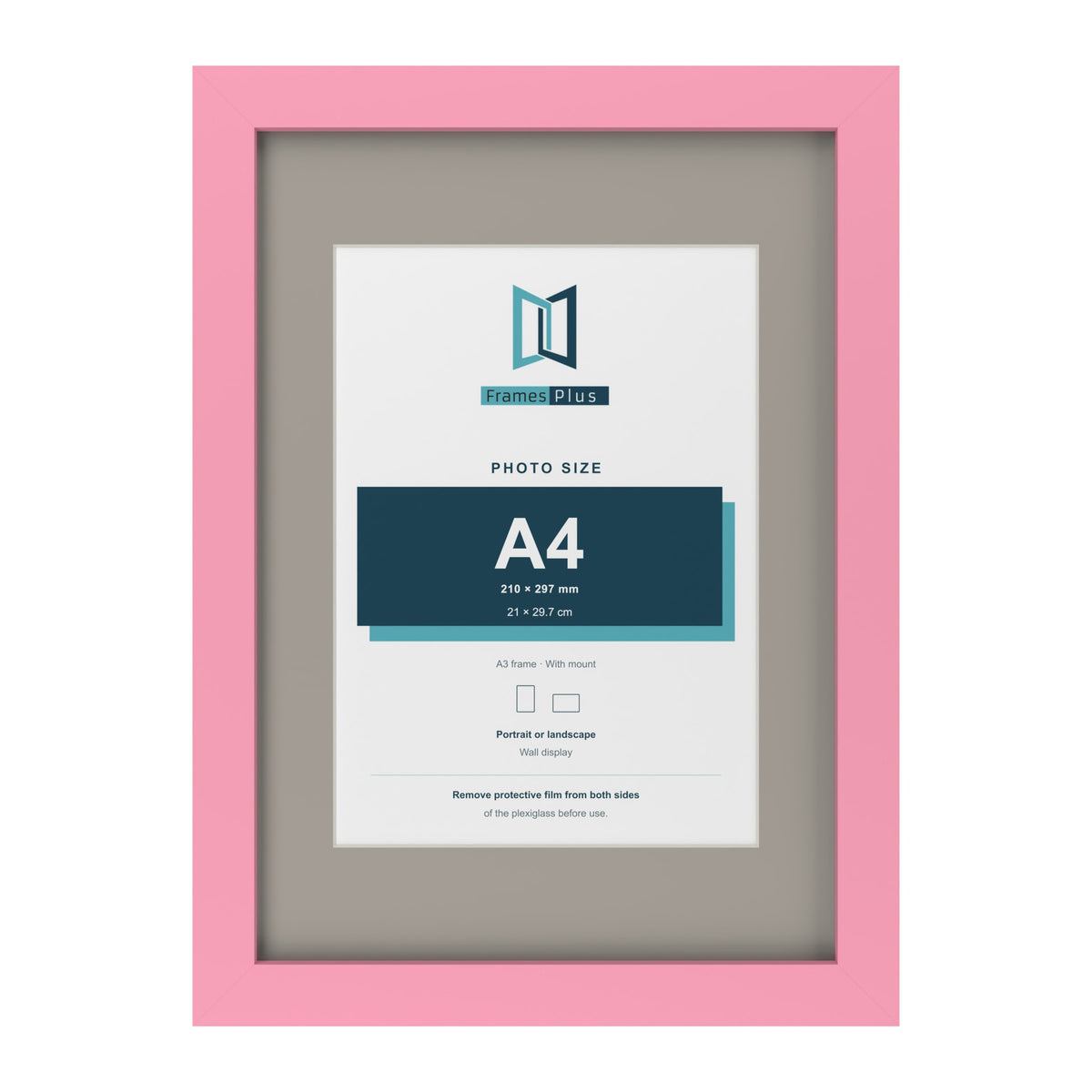 Baby Pink A3 picture frame with a Dawn Grey mount for an A4 photo
